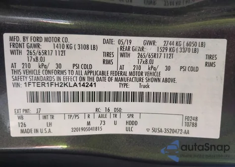 2019 Ford Ranger Xlt z USA, uszkodzony, nr VIN 1FTER1FH2KLA14241